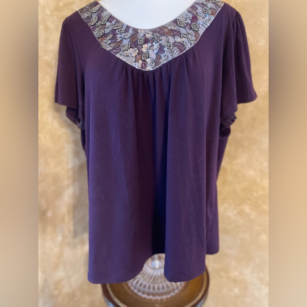 Dress Barn Purple Flutter Sleeve Asymmetrical Blouse